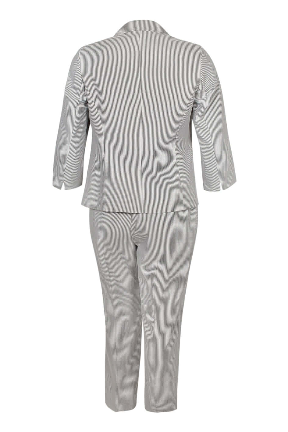 Evan Picone Notched Collar One Button 3/4 Sleeve Twill Pants Suit (Plus Size): BLACK WHITE / 22W