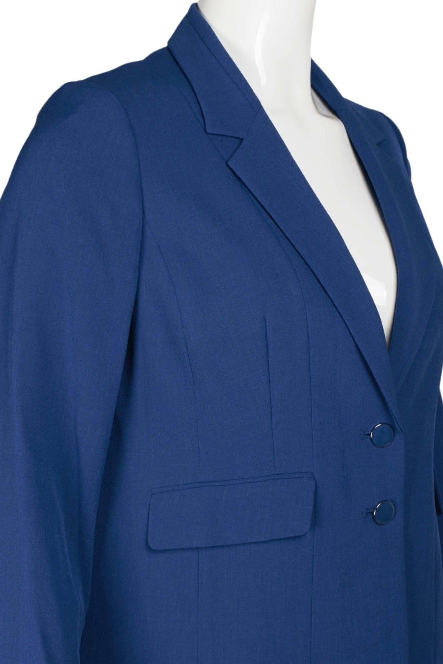 Le Suit Notched Collar Long Sleeve 2 Button Closure Solid Crepe Jacket with Mid Waist Elastic Back Solid Slim Pants (Plus Size): TWILIGHT BLUE / 22W
