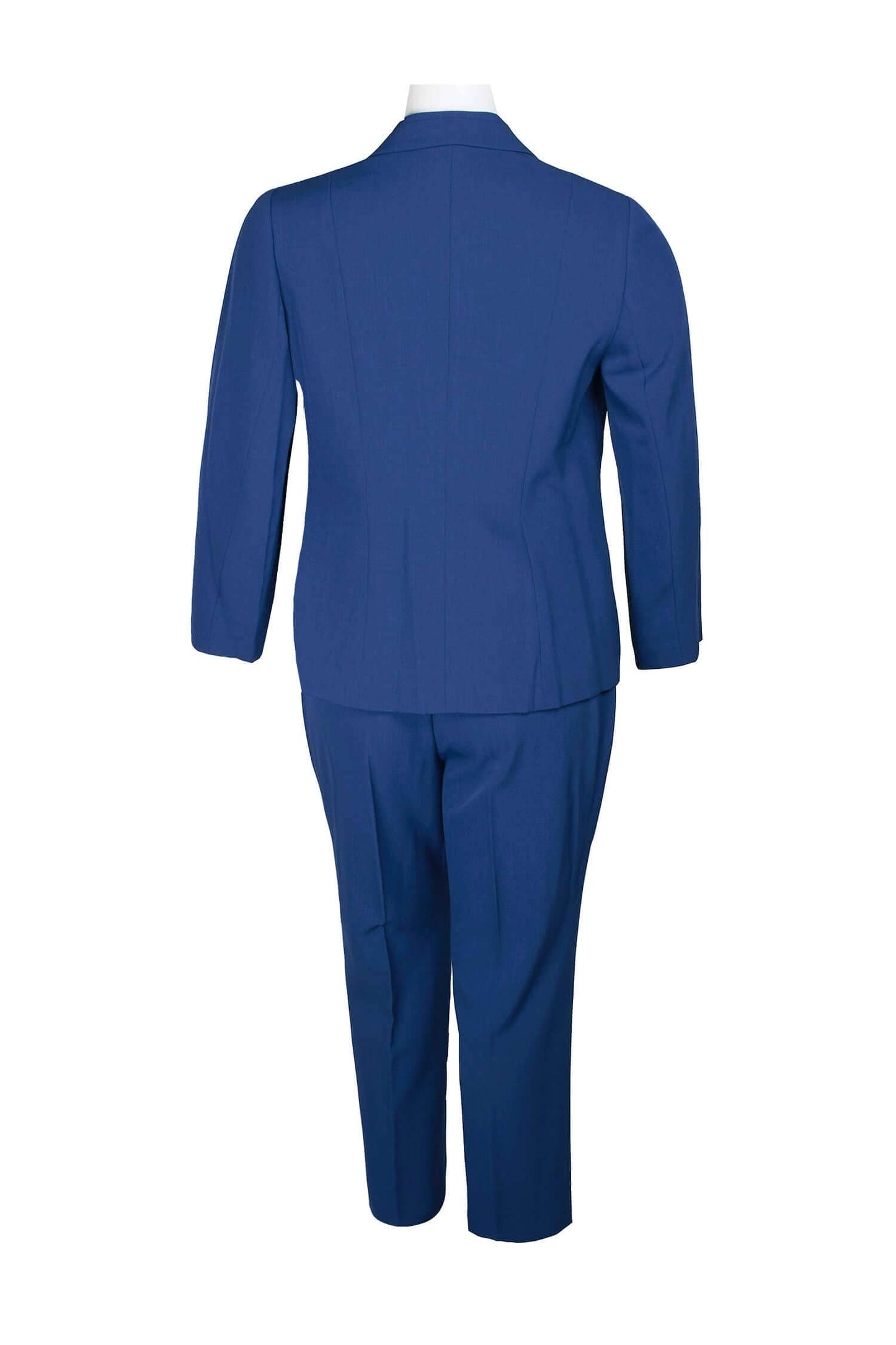 Le Suit Notched Collar Long Sleeve 2 Button Closure Solid Crepe Jacket with Mid Waist Elastic Back Solid Slim Pants (Plus Size): TWILIGHT BLUE / 22W