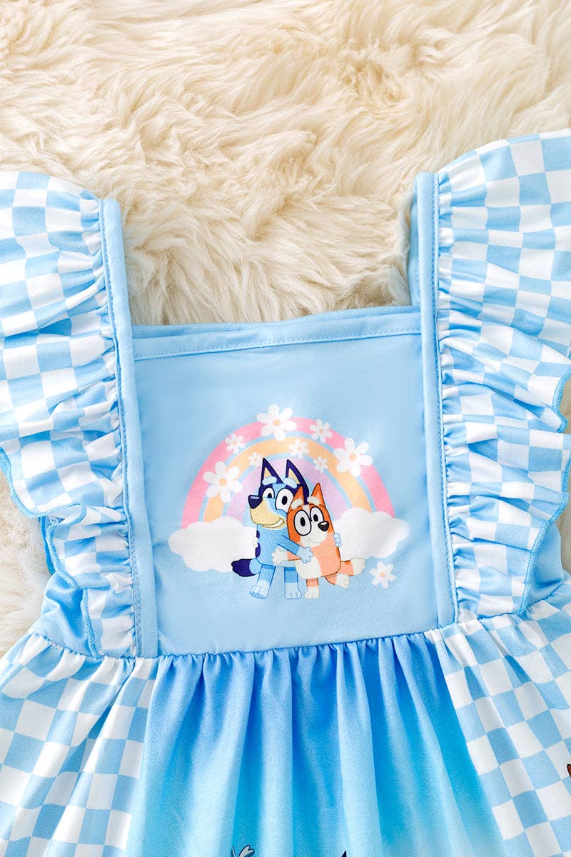 Blu*y themed character printed checkered dress.