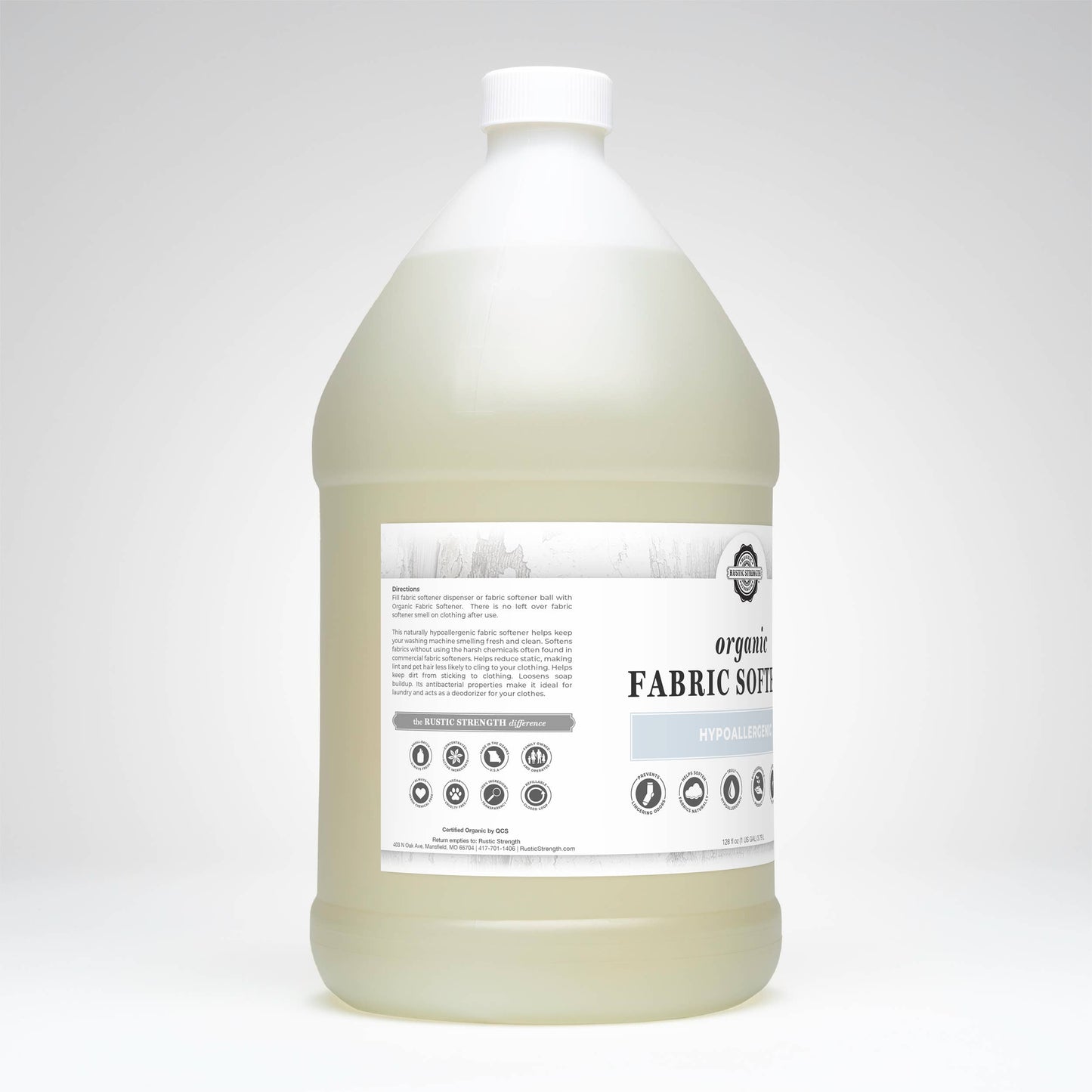 Organic Fabric Softener for Hypoallergenic Laundry Care: 4 - 1 Gallon Plastic Jugs