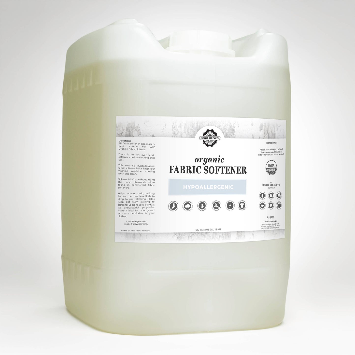 Organic Fabric Softener for Hypoallergenic Laundry Care: 4 - 1 Gallon Plastic Jugs