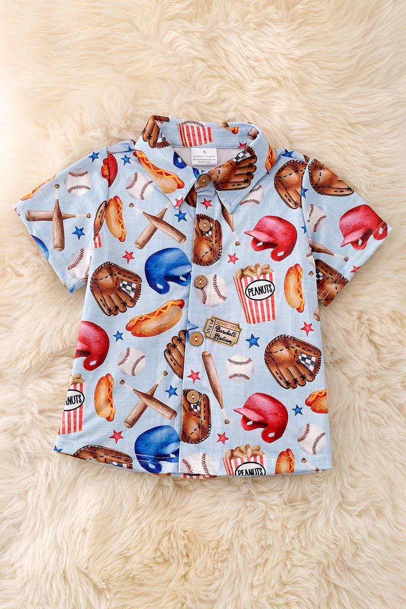 Baseball printed button up shirt