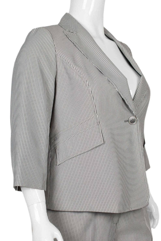 Evan Picone Notched Collar One Button 3/4 Sleeve Twill Pants Suit (Plus Size): BLACK WHITE / 22W