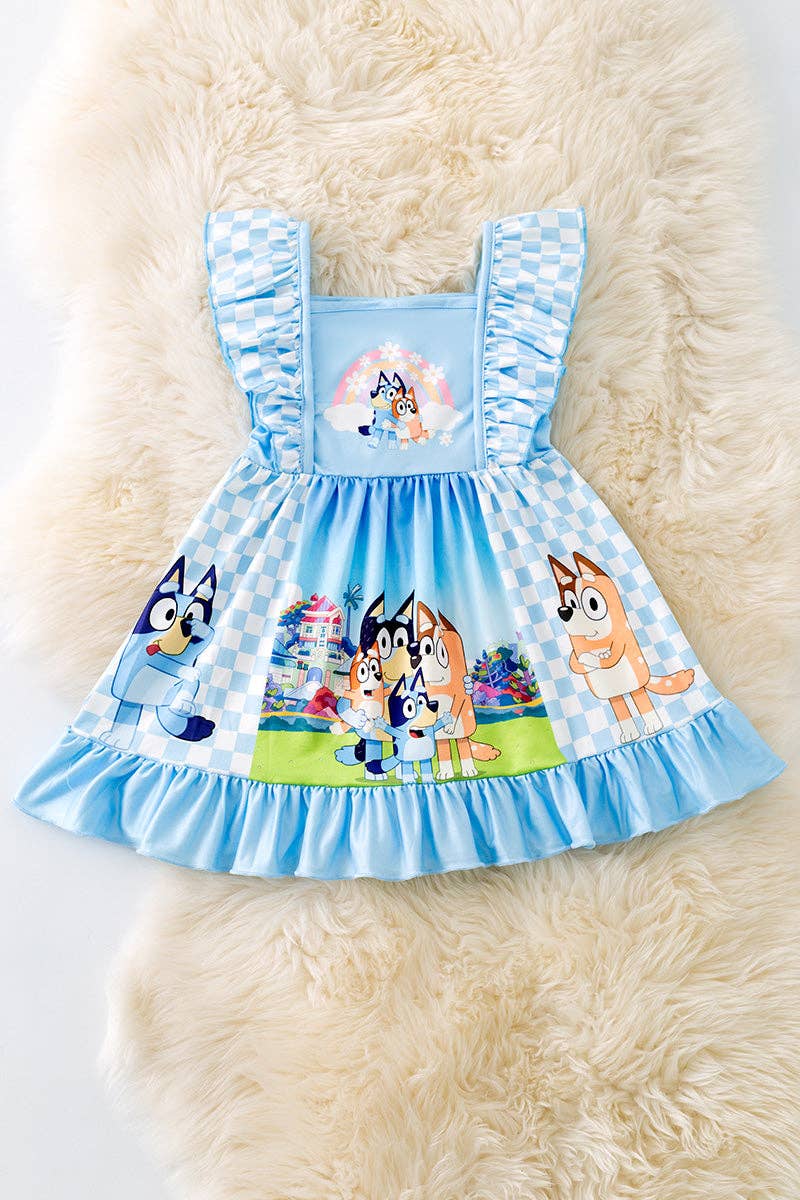 Blu*y themed character printed checkered dress.