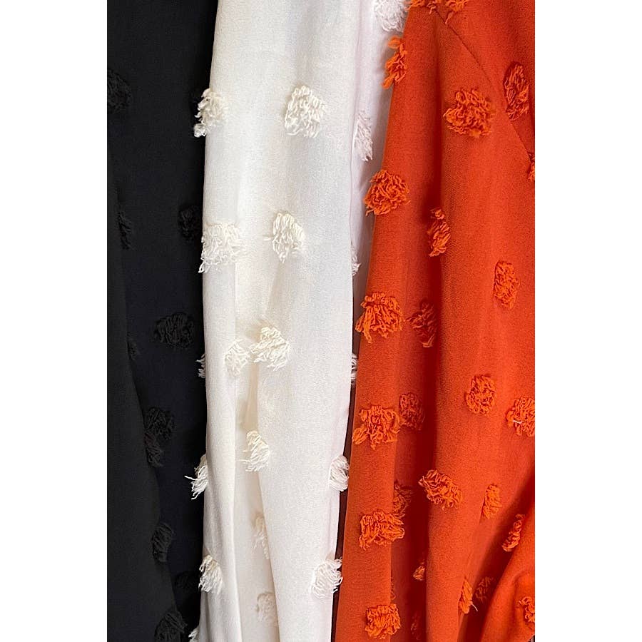 PLUS SIZE CHIFFON CLIP DOT OFF SHOULDER TIE WAIST BLOUSE